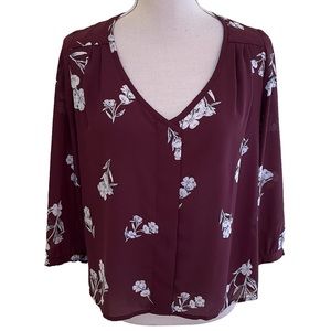 Collective Concepts Merlot with White Floral Sheer Blouse SP